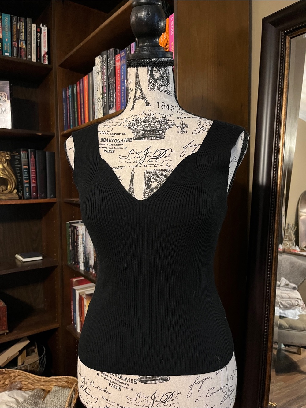 a new day Black Ribbed V-Neck Tank Camisole